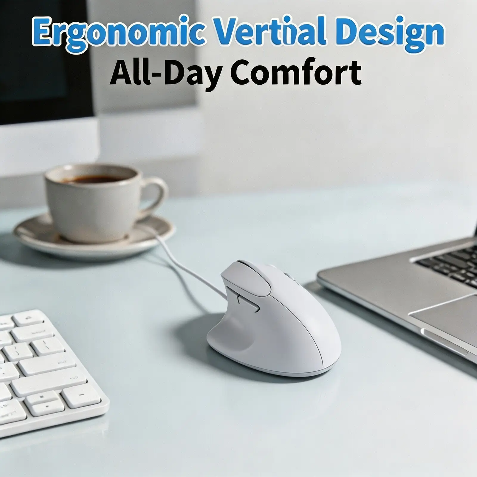 Wired Silent Vertical Ergonomic Mouse 6‑Button 1600 DPI Adjustable USB Computer Mice Reduce Wrist Fatigue for PC Laptop Office