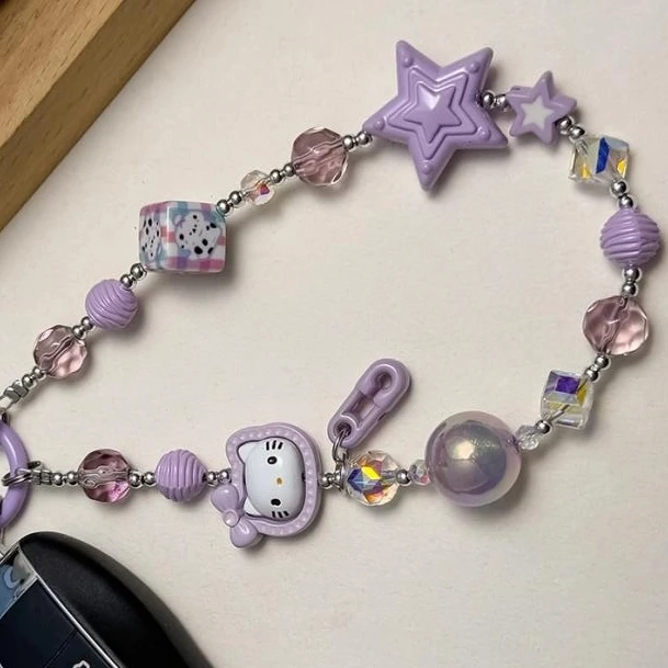 โซ่โทรศัพท์ลูกปัดเคลือบ Hello Kitty |   Rhinestones ชุดมือพร้อมจี้ป้องกันรอยขีดข่วนแบบนุ่ม