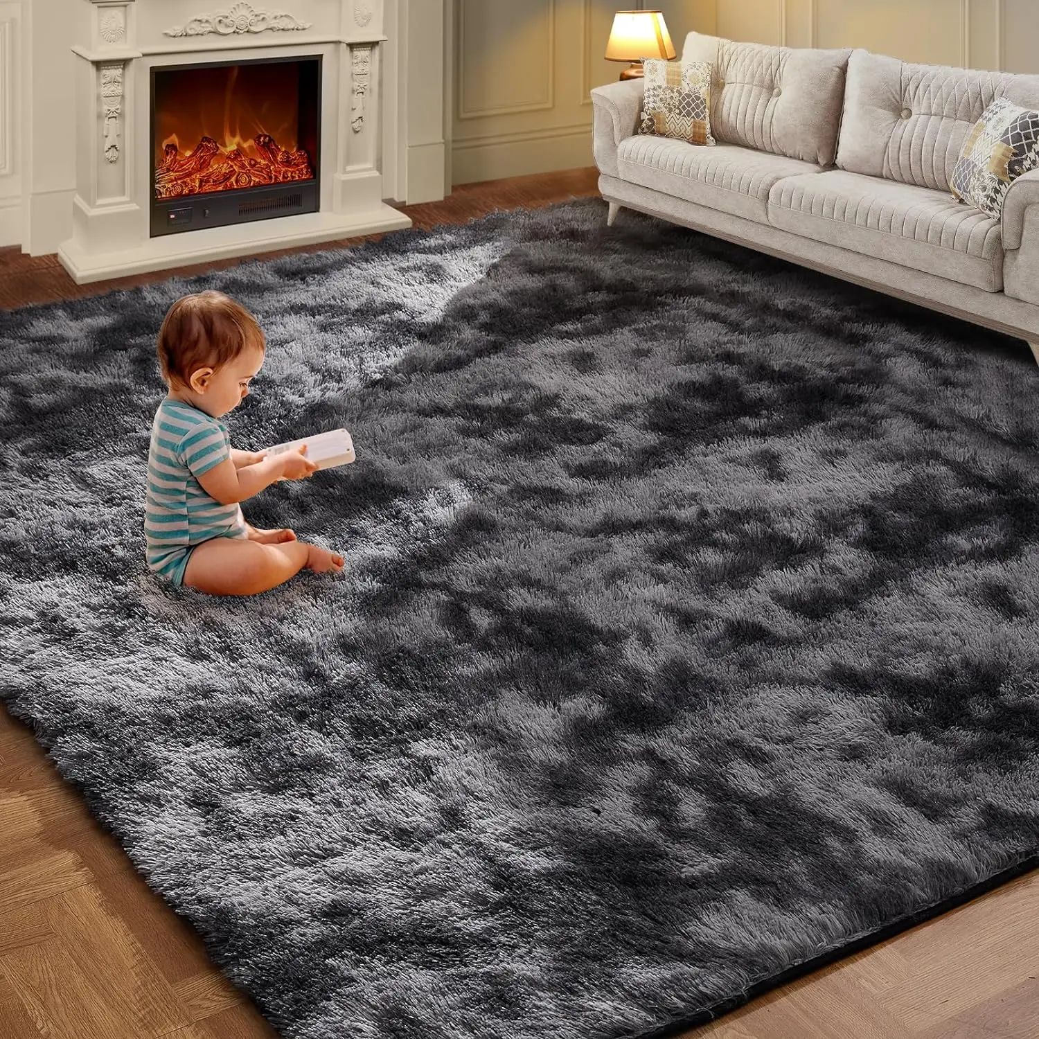 

VIKAMA Tie-Dye Plush Carpet Living Room Decoration Soft Fluffy Home Mat Children's Room Baby Crawling Non-Slip Blanket