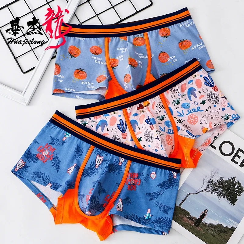 Men\'s Underwear Printed Boxer Shorts Trend Slimming Breathable Large Size Cotton Young Fashion Underpants