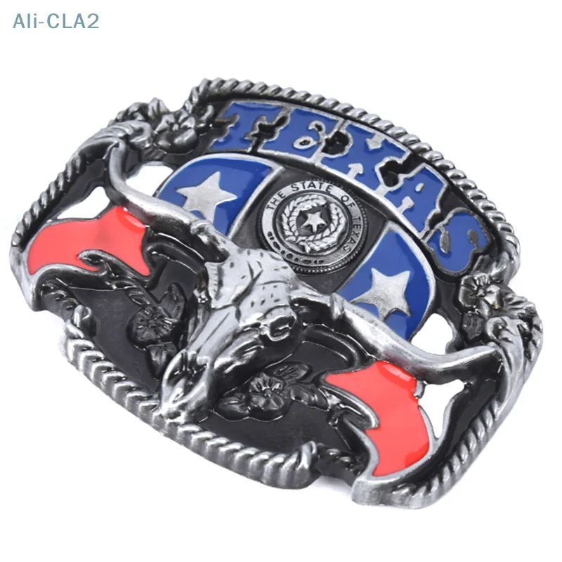 Fibbia per cintura in pelle in lega di toro Texas da cowboy da uomo occidentale punk vintage