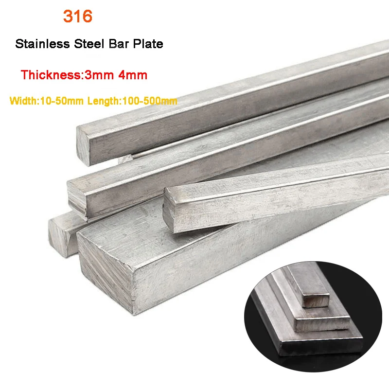 

1Pcs Thick 3mm 4mm 316 Stainless Steel Bar Plate Rod Solid Stainless Steel Flat Strip Width10/15/20/25~50mm Length 100-500mm