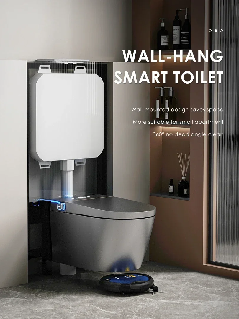 Back to wall mounted hanging wc luxury rimless automatic flush bathroom electric bidet grey wall hung smart toilet