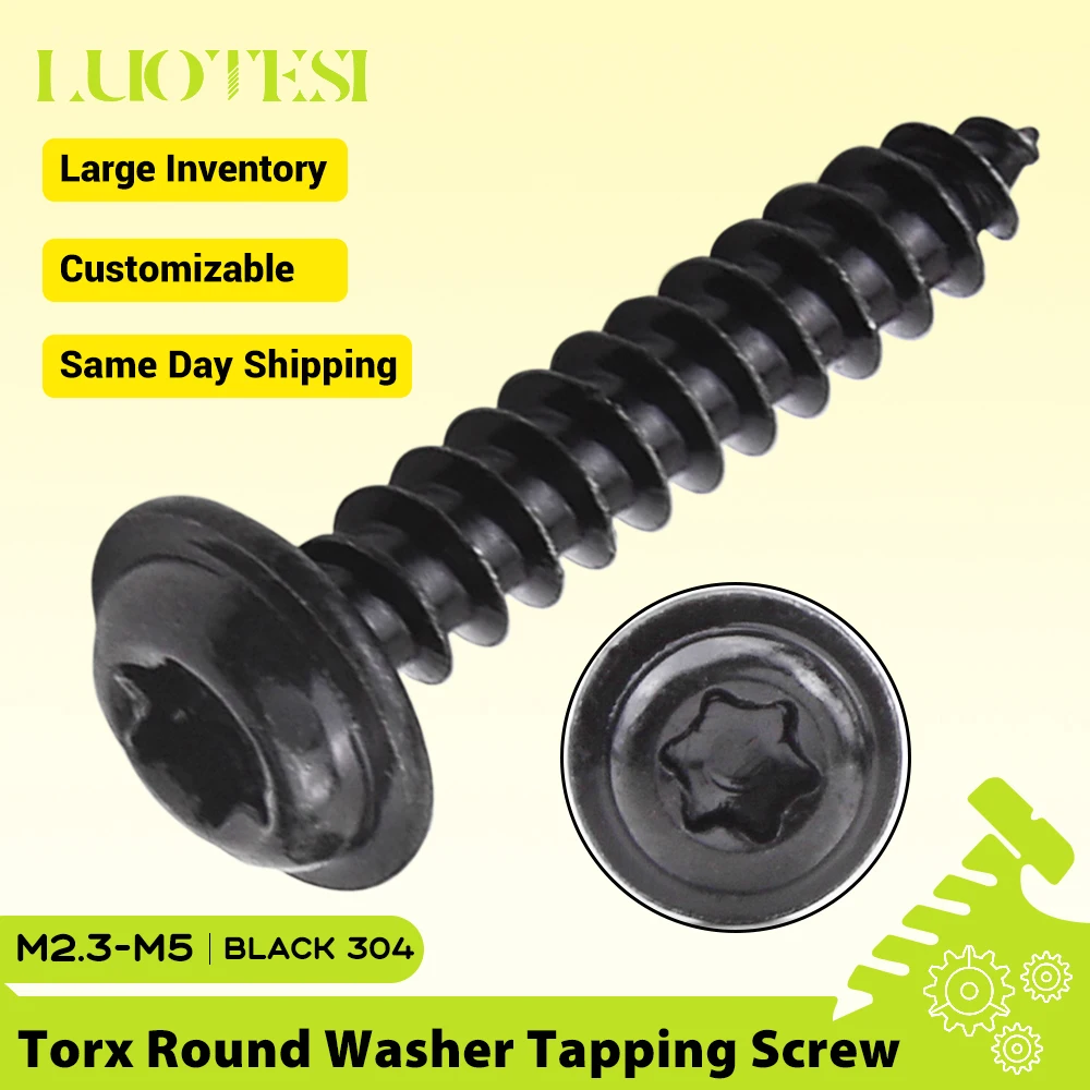 Star Torx Pan Head with Washer Self-tapping Black Screw Stainless Steel M2 M2.6 M3 M4 M5 Six-lobe Pad Collar Tapping Wood Screws
