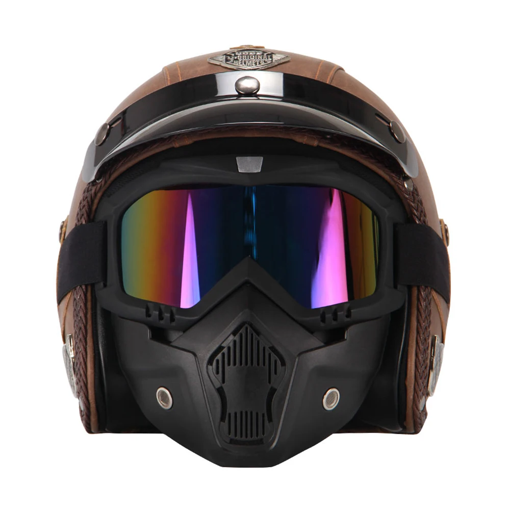 New Retro Vintage German Style Motorcycle Helmet 3/4 Open Face Helmet Scooter Chopper Cruiser Casco Moto Helmet Glasses Mask