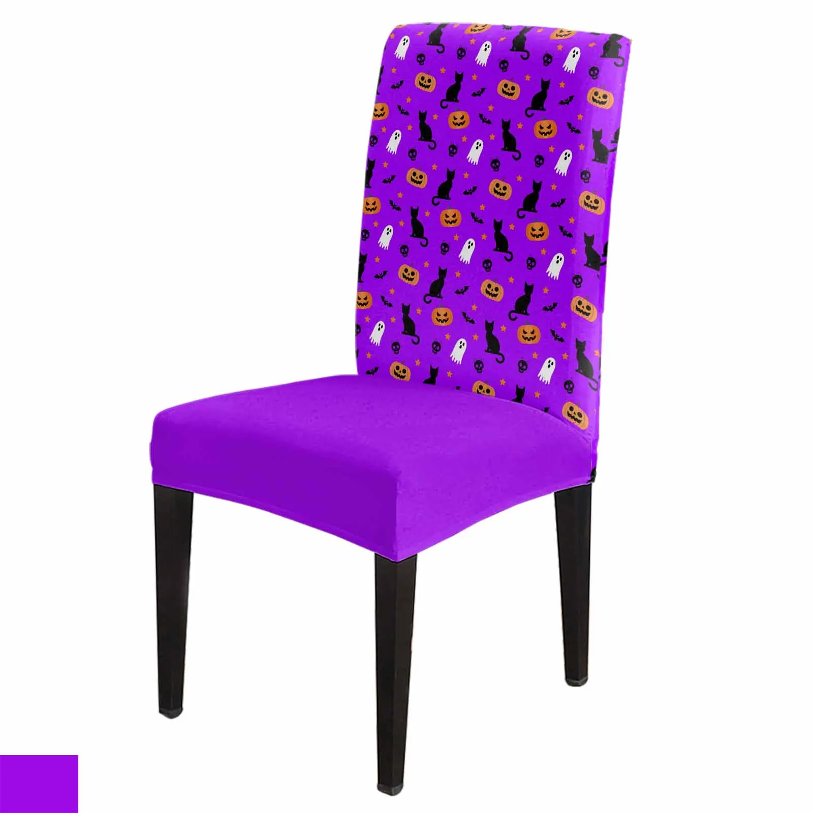 

Purple Halloween Cat Pumpkin Spandex Chair Cover Office Banquet Chair Protector Cover Stretch Chair Cover for Dining Room