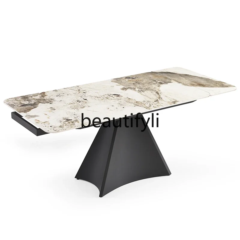 

Italian telescopic rock slab dining table and chair combination simple folding dining table modern light luxury high-end