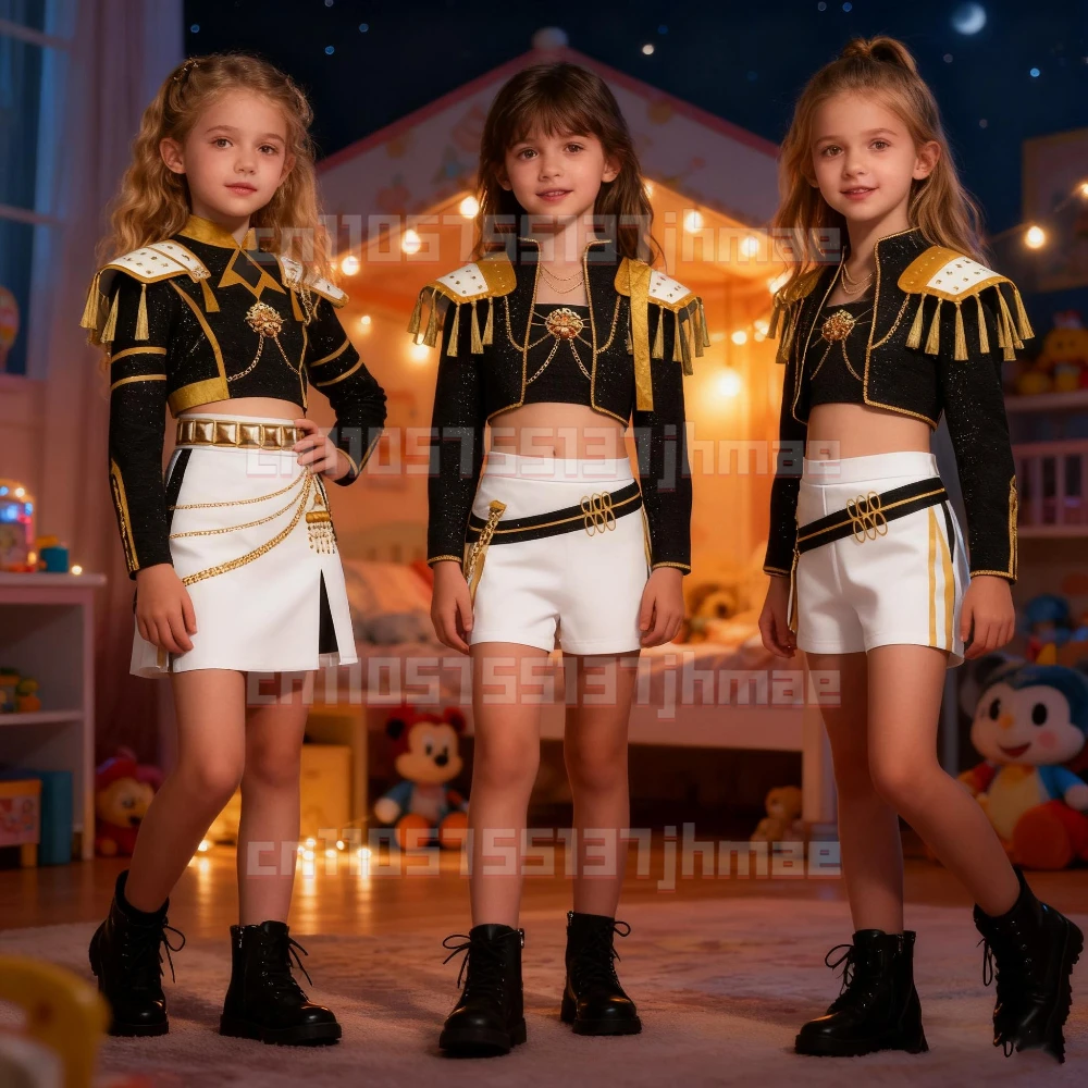 

Girls Rumi Zoey Mira Cosplay KPop Demon Hunters Cosplay Costume Children Black Golden Suit Halloween Huntrix Role Playing Outfit