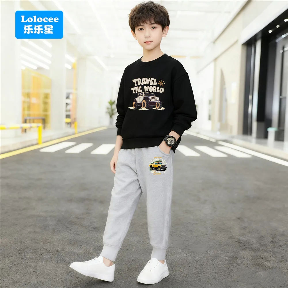 Boys Fall Outfits Cartoon Off-road Vehicle Print Crew Neck Long Sleeve Sweatshirts and Long Pants 2Pcs Clothes Set  YYSJ1
