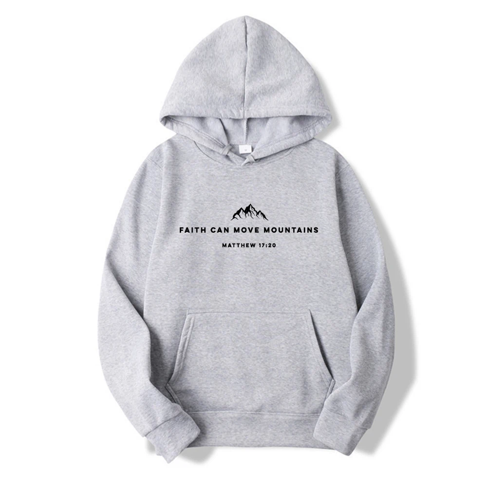 Faith Can Move Mountains Hoodie Christian Hooded Sweatshirts Bible Verse Hoodies Jesus Faith Pullovers Streetwear Women Top