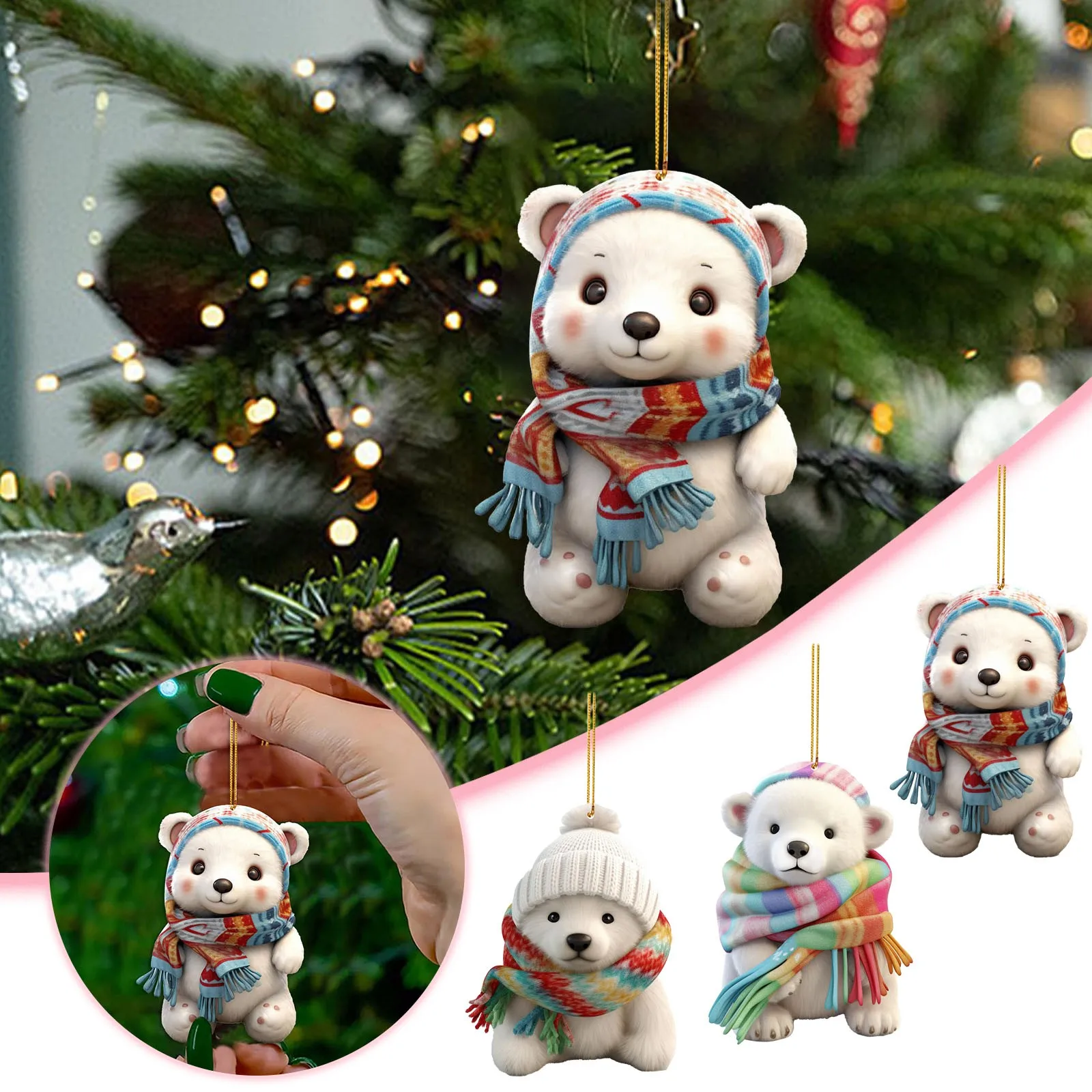 Navidad Cute Polar Bear Acrylic Christmas Hanging Ornament Christmas Ornament Pendant Ornament Memorial Party Accessories