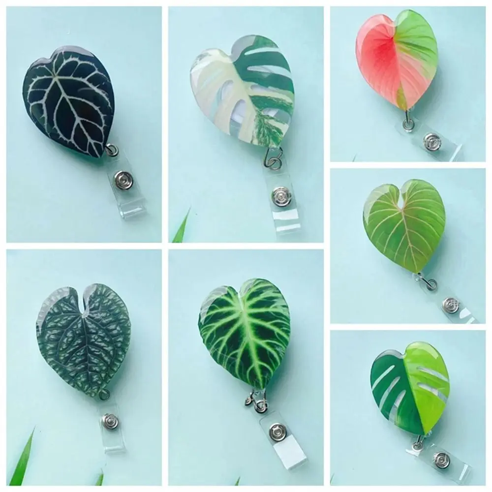 

ID Card Clip Leaf ID Badge Reel Name Tag Chest Card Retractable Badge Holder Rare Plant Work Card Easy Pull Buckle