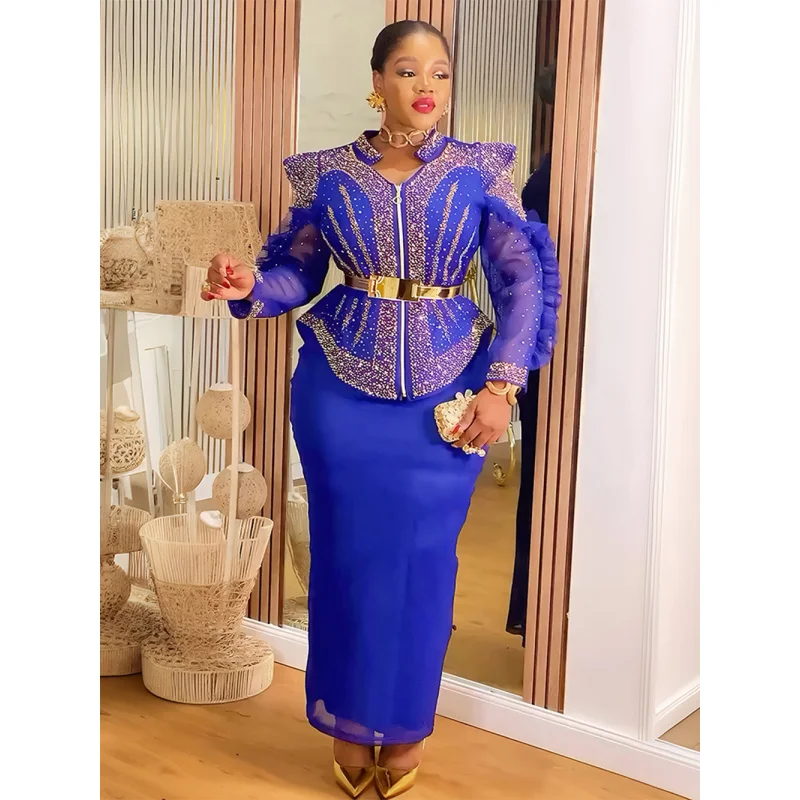 African Dresses for Woman Plus Size Dashiki Sequin Maxi Long Dress Elegant Turkey Muslim Wedding Evening Gown Africa Clothes