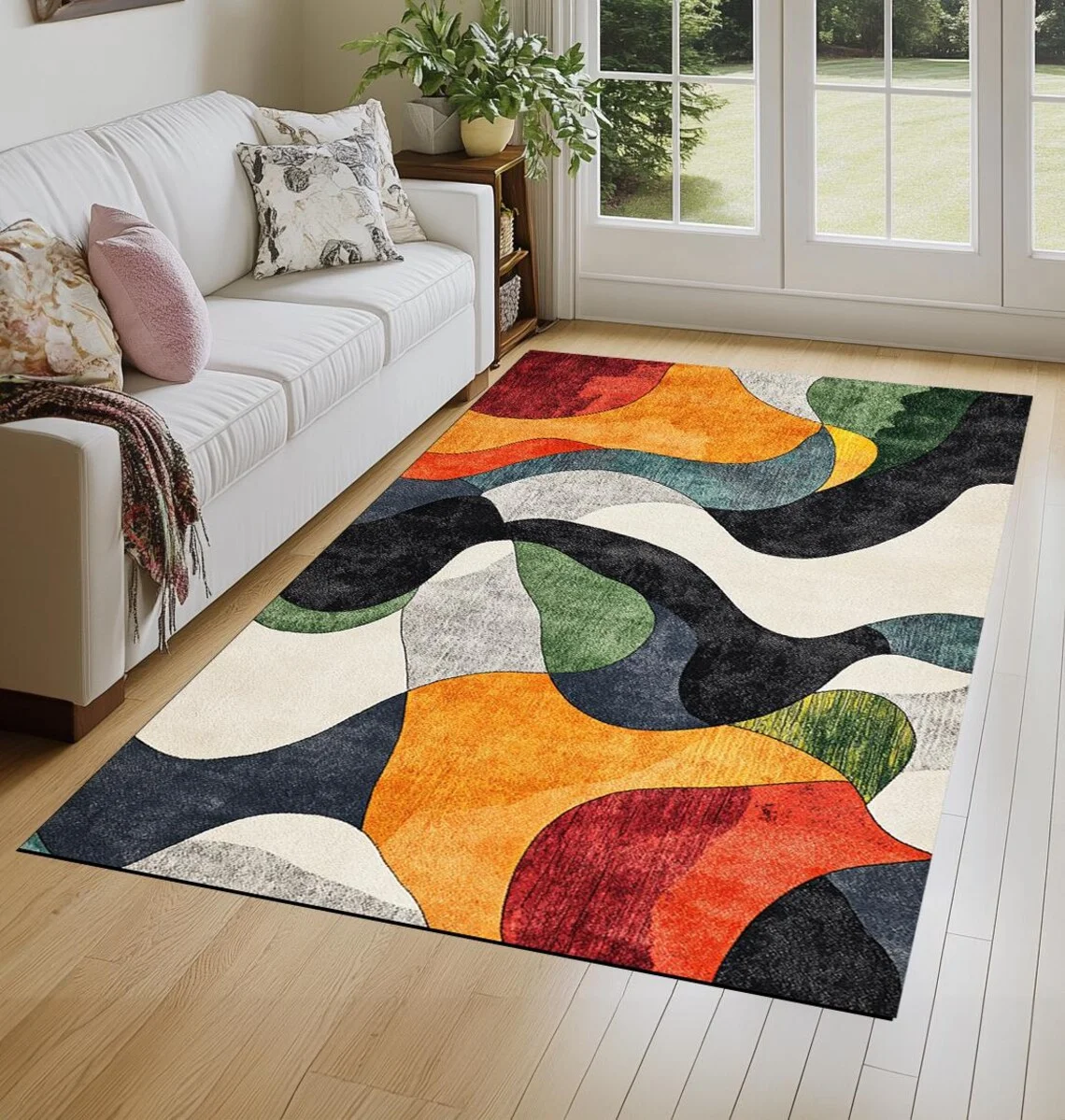 سجادة مطبخ هندسية حديثة لمنتصف القرن مضادة للانزلاق للمطبخ وغرفة المعيشة وغرفة النوم وسجاد منطقة قابل للغسل