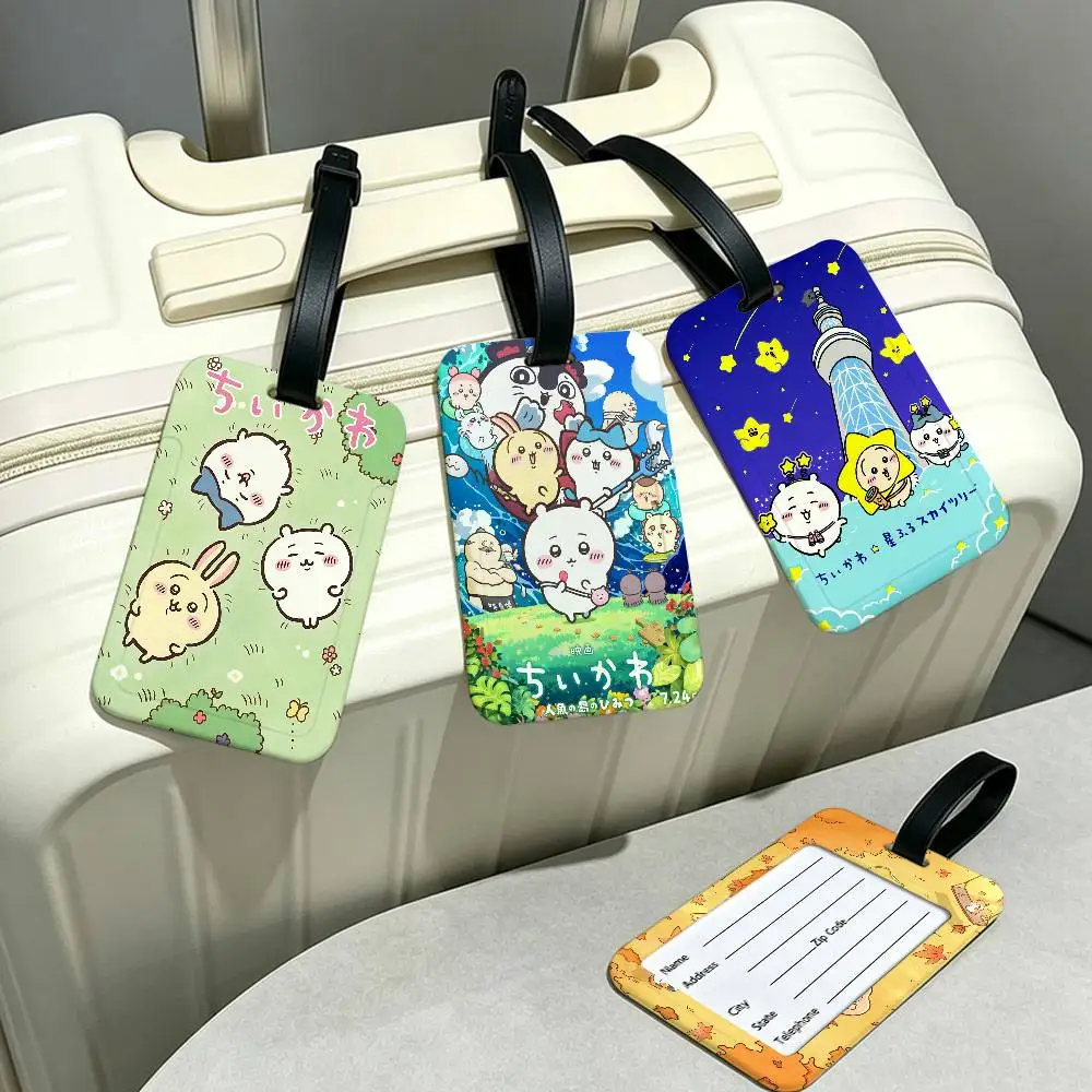 Cute Cartoon C-ChiikawaS Durable PVC Anti lost Baggage Tag With Info Card Lightweight Luggage Identification Label