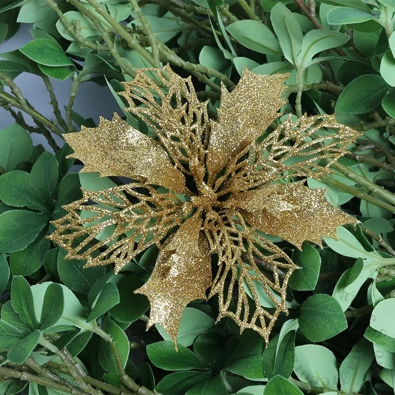 11cm Weihnachtsdekoration Glitzer Künstliche Blume Christbaumanhänger für Heimdekoration Weihnachten Navidad Neujahr 2026 Ornament – Detail 9