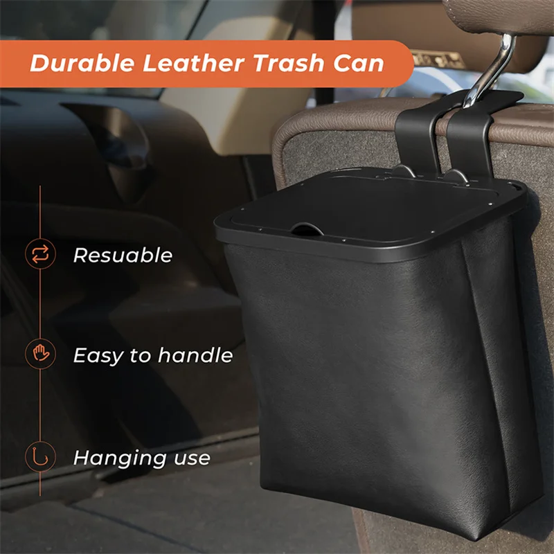 Car Trash Bin Hanging Vehicle Garbage Dust Case Storage Box Black  Square Pressing Type  Can Auto Interior Accessories