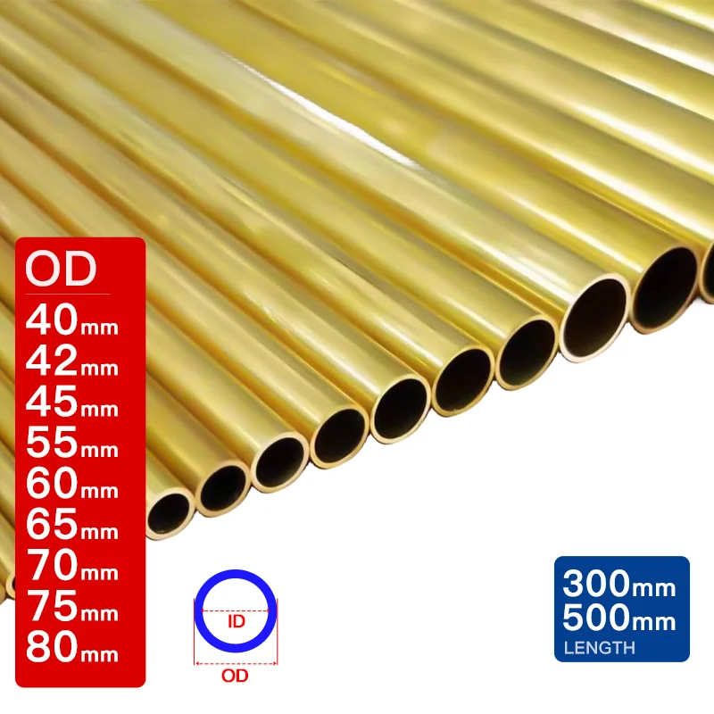 Brass Tube OD 40-80mm Straight Tubing Length 300mm 500mm Outer Diameter 40 42 45 50 55 60 65 70 75 80mm