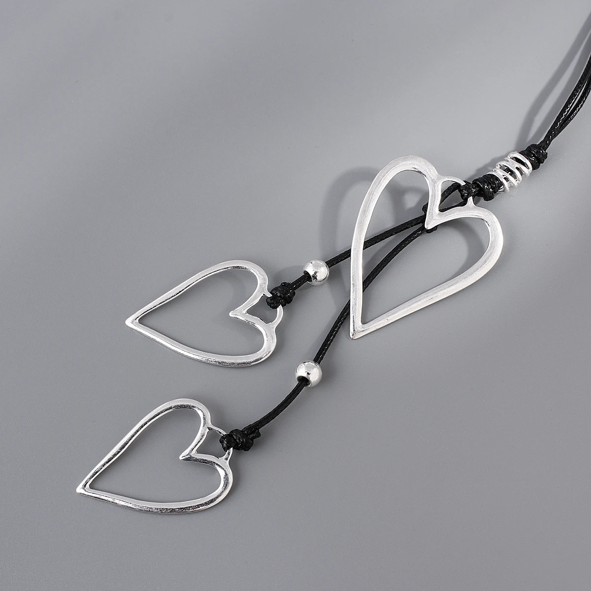 Amorcome Big Silver Color Heart Pendant Long Leather Necklace Boho Women Statement Ethnic Jewelry Lariat Necklace Mujer Collares