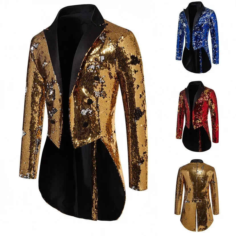

Men's Tuxedo Shiny Sequins Stage Performance Coat Dance Host Suit Casual Hip Hop Style Chinese Production Men's Western Wear