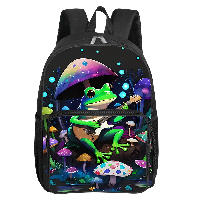 Jungle Mushrooms Pattern Square Front Pocket Backpack for Boy and Girls Best Gifts 2D Flat Cartoon SchoolBags for Children