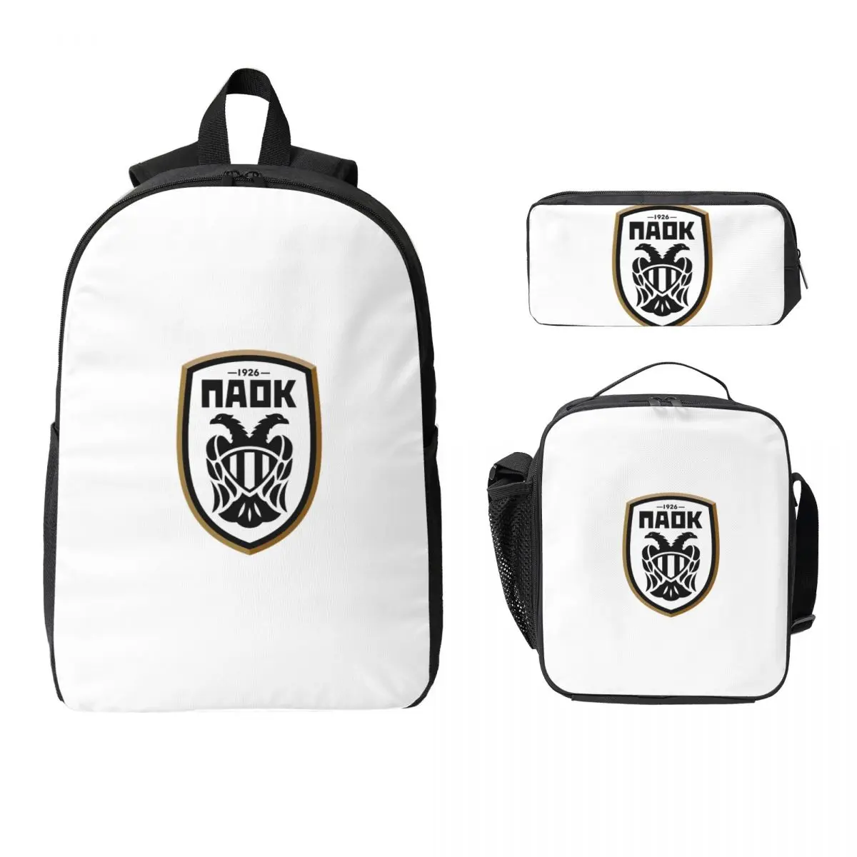 

PAOK Greek Football Sports Fans From Thessaloniki Backpack Boys Girls BookBag School Bag 3ps Insulated Lunch Bag Pencil Case