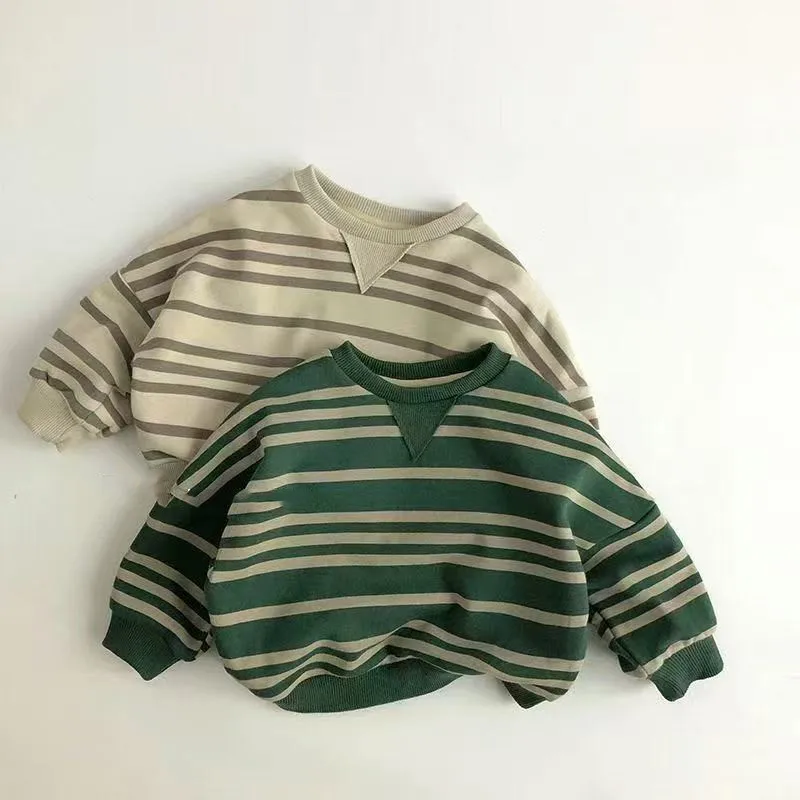 

Children's Spring and Autumn T-shirt Top 2025 New Boys and Girls Casual Korean Edition Striped Bottom Sweater