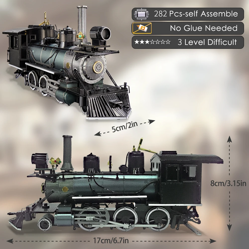 Piececool Model Building Kits Mogul Locomotive Puzzle 3D Metal Jigsaw Creative Toys for Teens Birthday Gifts