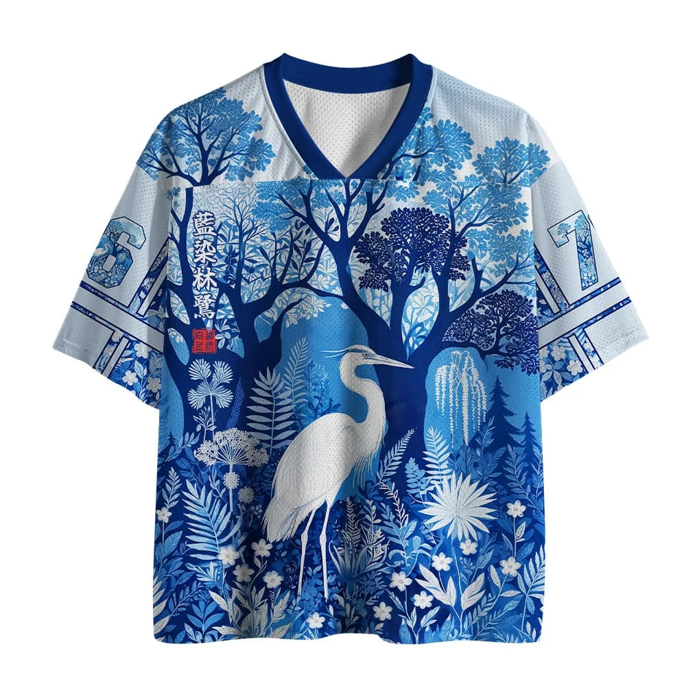 2026 Popular V-neck Mesh T-shirt with Fun Printed Short Sleeved T-shirt, Retro Streetwear, Loose Oversized Sports Mesh T-shirt