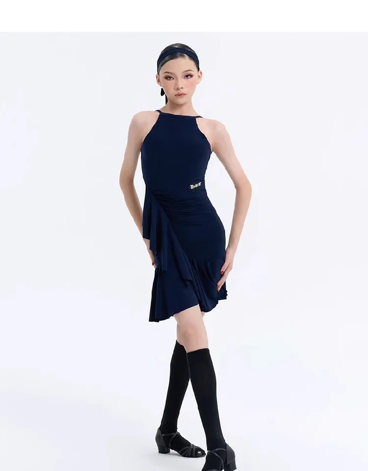customized women's adult girls Latin dance practice costume sleeveless one-piece camisole dress professional national standard