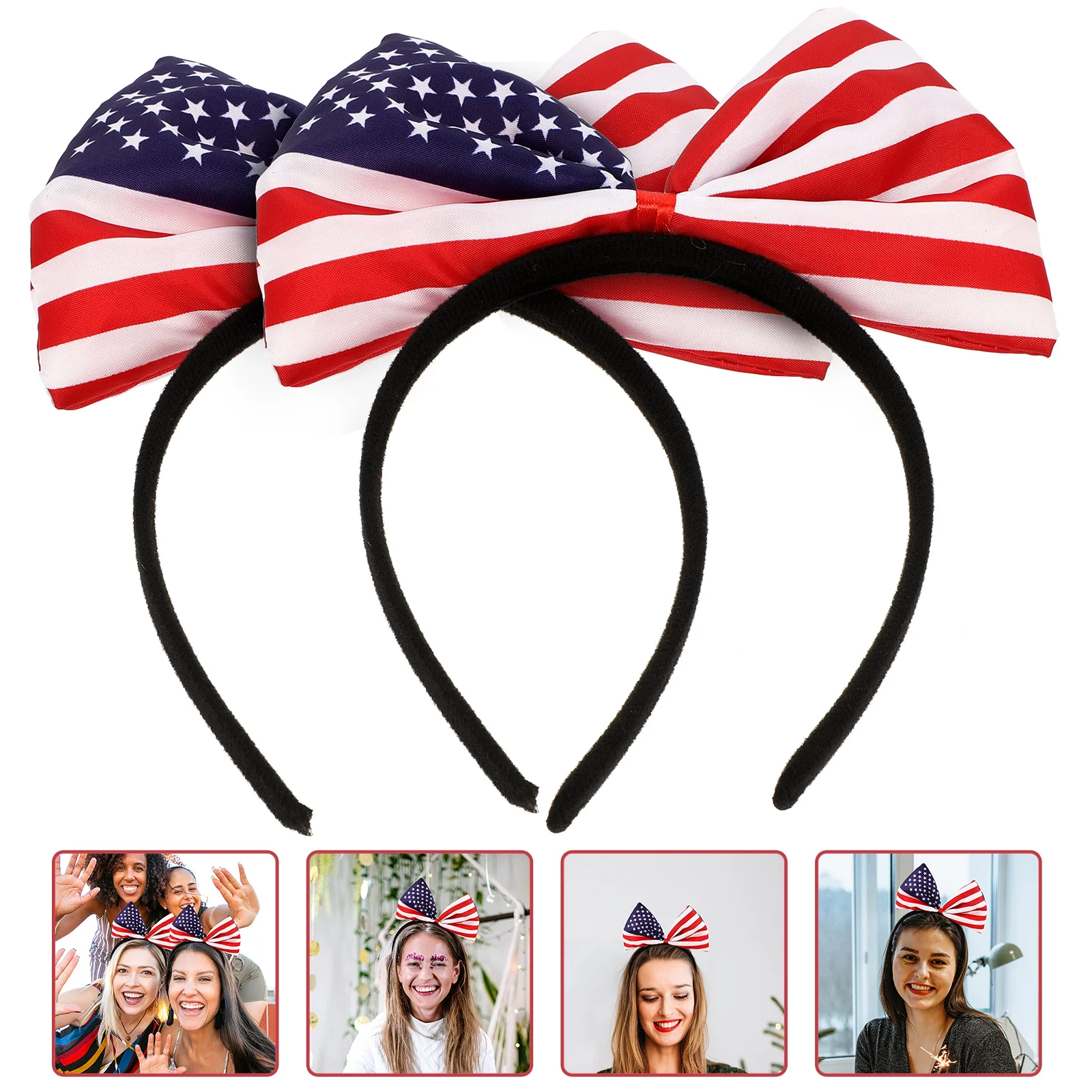 2pcs American Flag Bow Headband 4Th Of July Patriotic Hair Accessory For Independence Day Party Festival Cosplay Hair Hoops