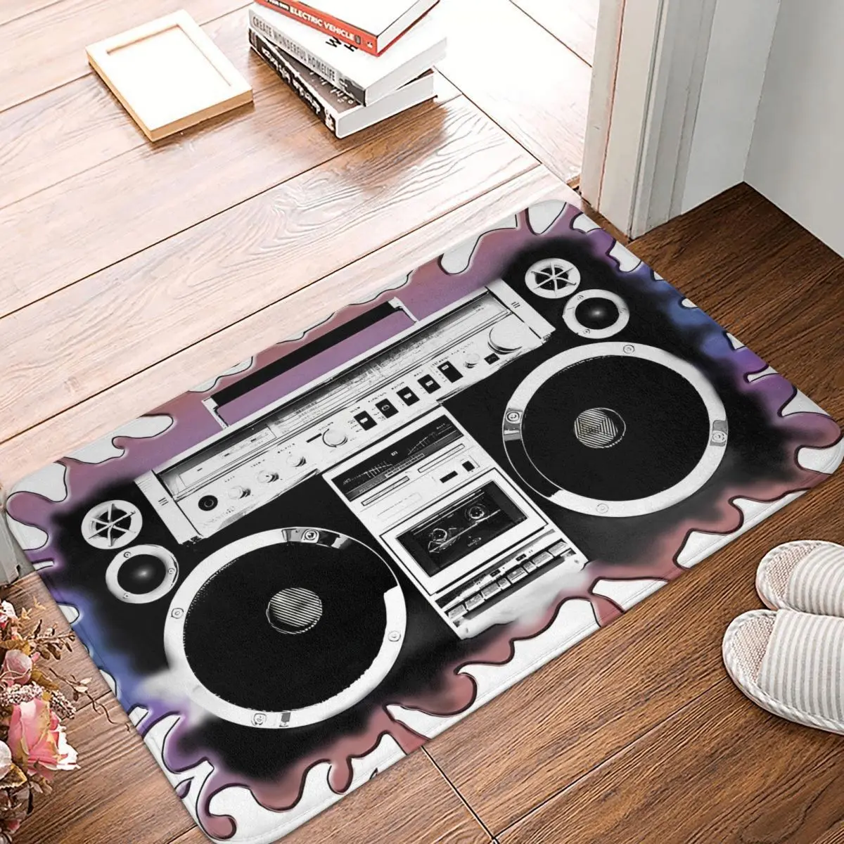80er Jahre Vibe Melting Boombox Boom Box Musik rutschfester Teppich Fußmatte Schlafzimmer Badezimmermatte Eingangstür Bodenteppich