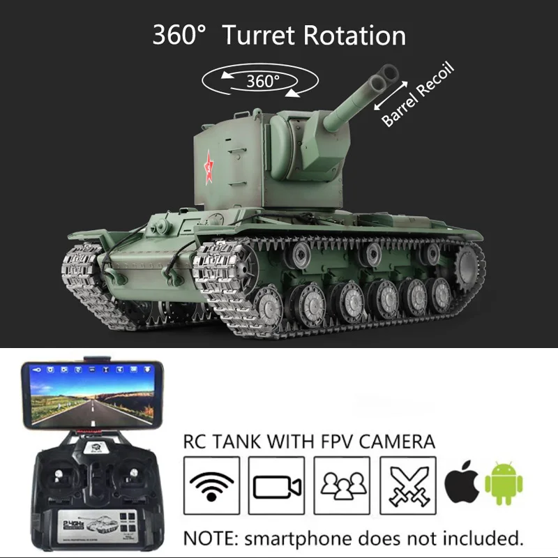 

Heng Long 1/16 7.0 Customized Soviet KV-2 Gigant FPV RTR RC Tank 3949 Metal Tracks Gifts Toys For Boys TH19754-SMT2