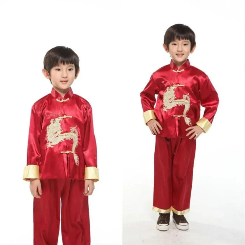 Terno Tang estilo chinês infantil, bordado de dragão, conjunto de roupas orientais tradicionais, roupas KungFu para meninos e meninas, festa de ano novo infantil