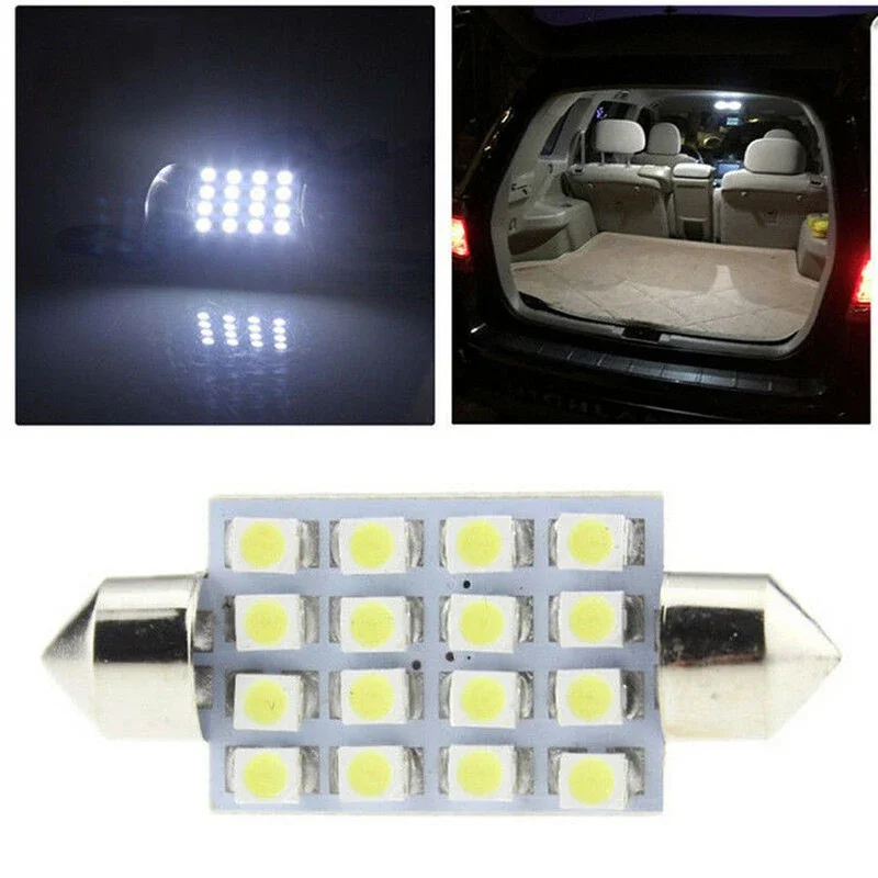 ชุดเบรคไฟเก๋ง LED สีขาว12V 31 & 41มม., เซ็ตป้ายทะเบียนรถโดมหลอดไฟโคมไฟอุปกรณ์ตกแต่งรถยนต์อเนกประสงค์ใช้ได้ทั่วโลก14ชิ้น