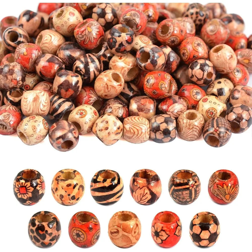 

300 pcs 12mm Natural Painted Wood Hair Beads Round Loose Wooden Bead for Jewelry Making DIY Macrame Rosary Bracelet Necklace Hair Crafts.