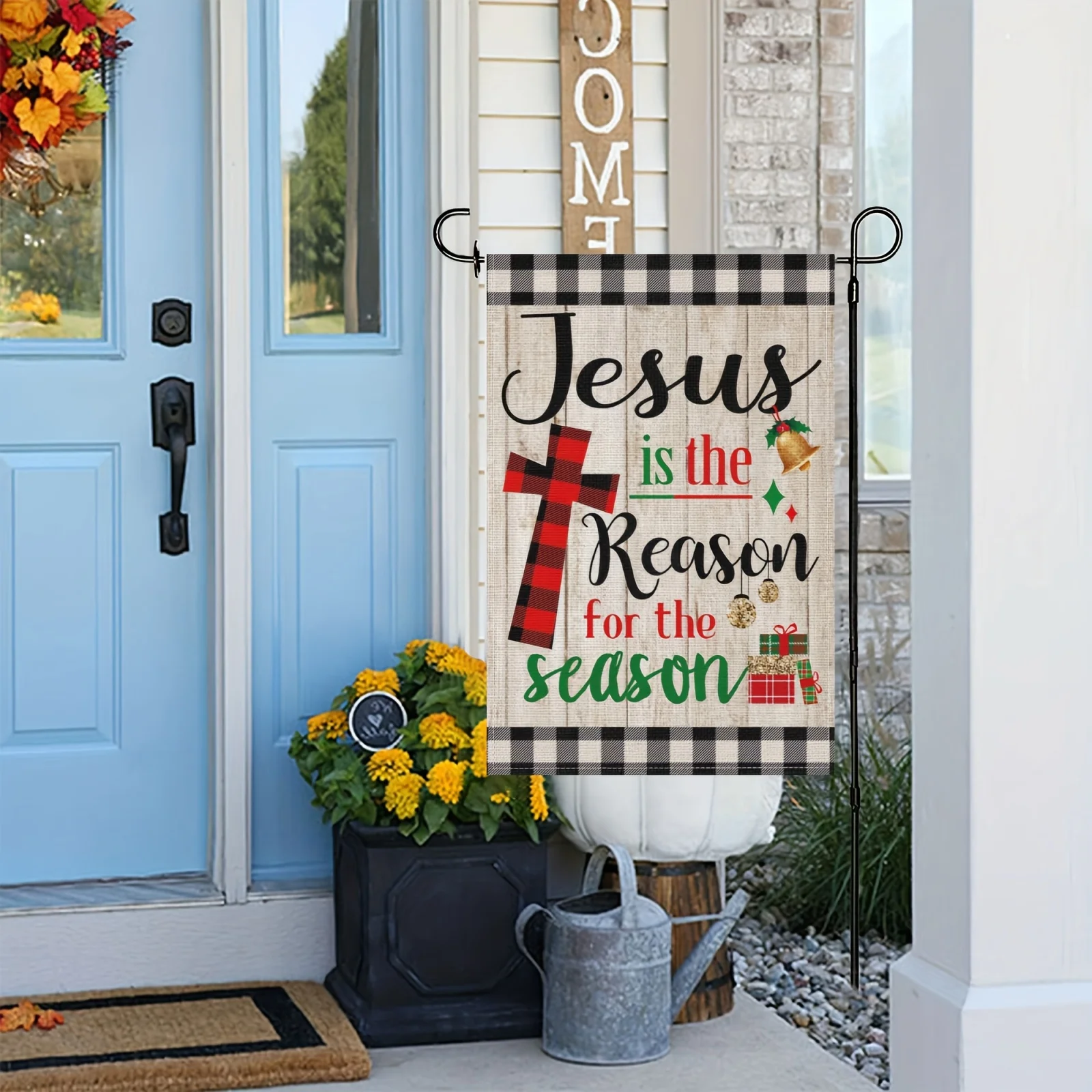 One Christmas Garden Flag Featuring The Message ' Is The Reason for The Season', Perfect for Outdoor Decoration During The WinSided Flag Measures 12X18 Inches and Does Not Include A Flagpole