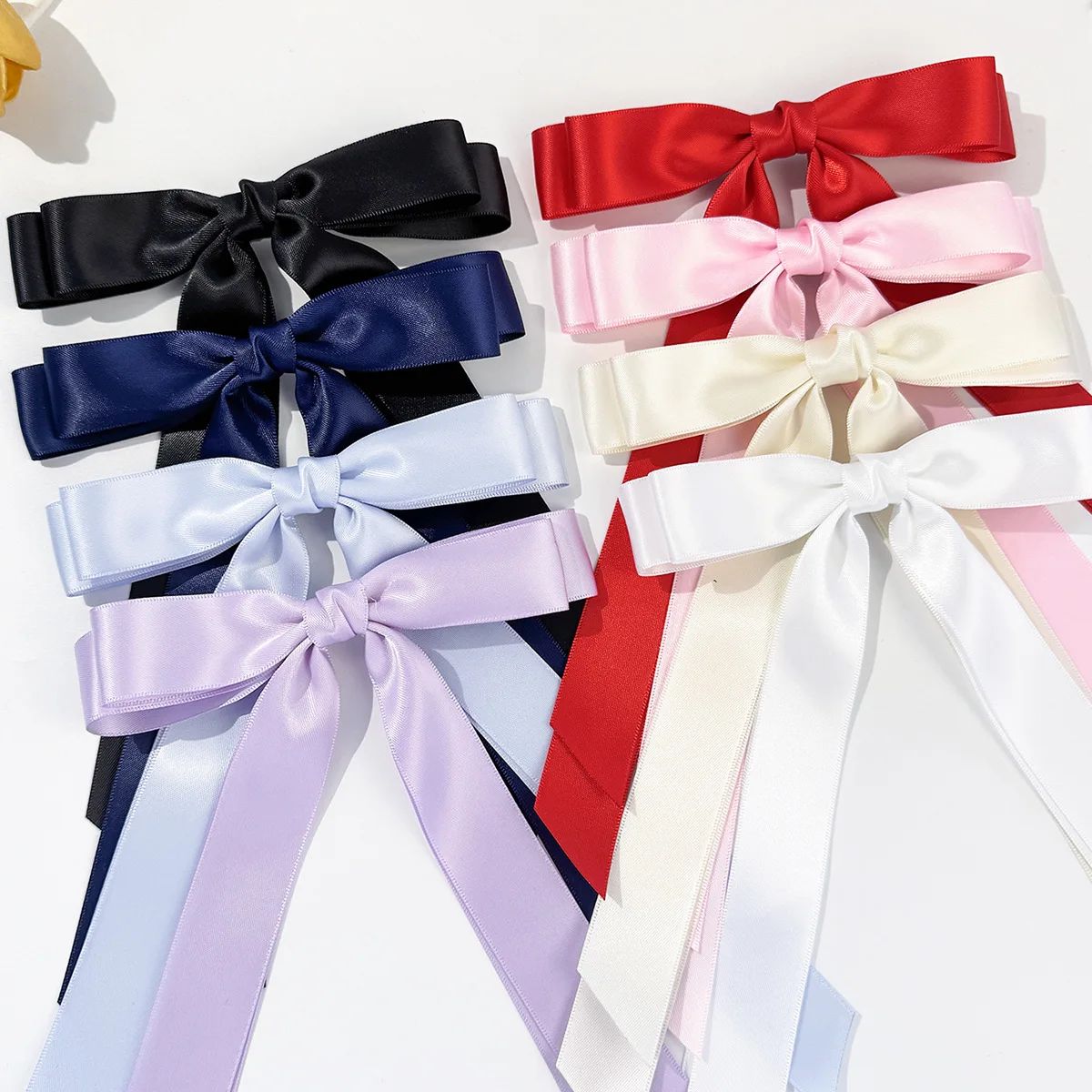 36pcs Trendy Korean Solid Color Ribbon Double Bowknot Hair Clip for Women And Girls Big Long Tassel Bow Barrette Pin Accessories