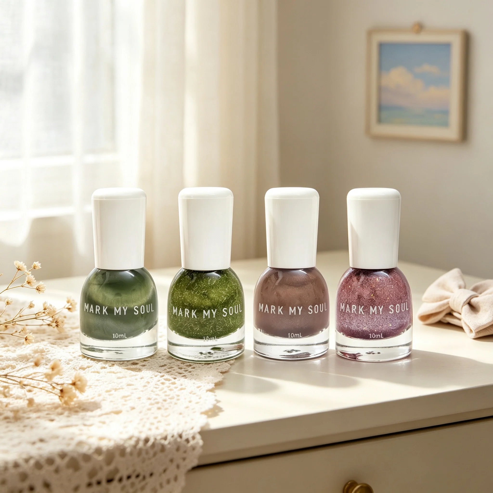 4pcs Muted Misty Olive Green Brown Gentle Magnetic Cat Eye,MARK MY SOUL No UV Lamp Nail S137/S138/S146/S114,Quick Dry Non Peel O