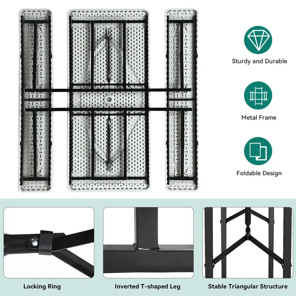 6ft Outdoor Table Set Picnic Table Fold up Bench Set Heavy Duty Camping Picnic