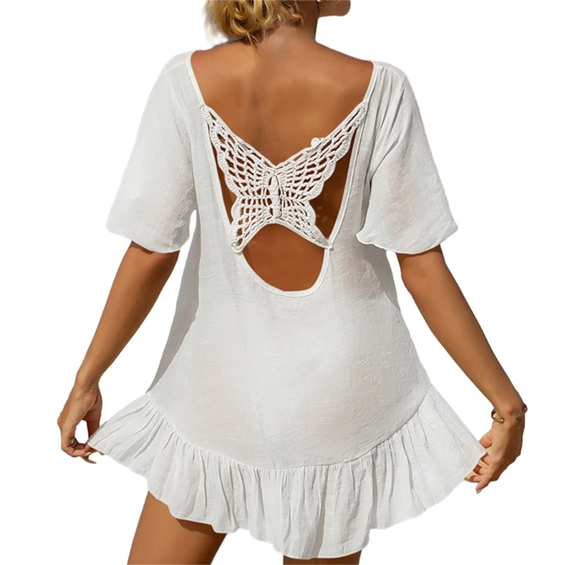 Váy Sheer Sheer Up Ruffle Beach Quấn Tròn Nech Beach Cover Up Dress