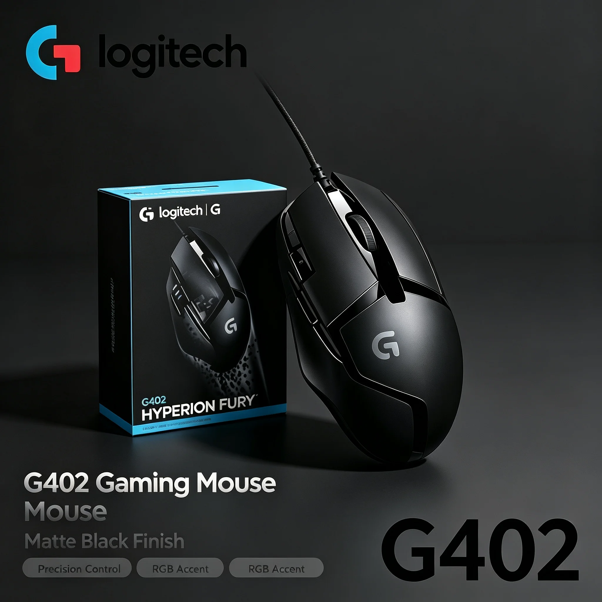 Original Logitech G402 Hyperion Fury USB Gaming Mouse Wired 8 Programmable Buttons RGB Lighting High‑Speed Tracking For PC