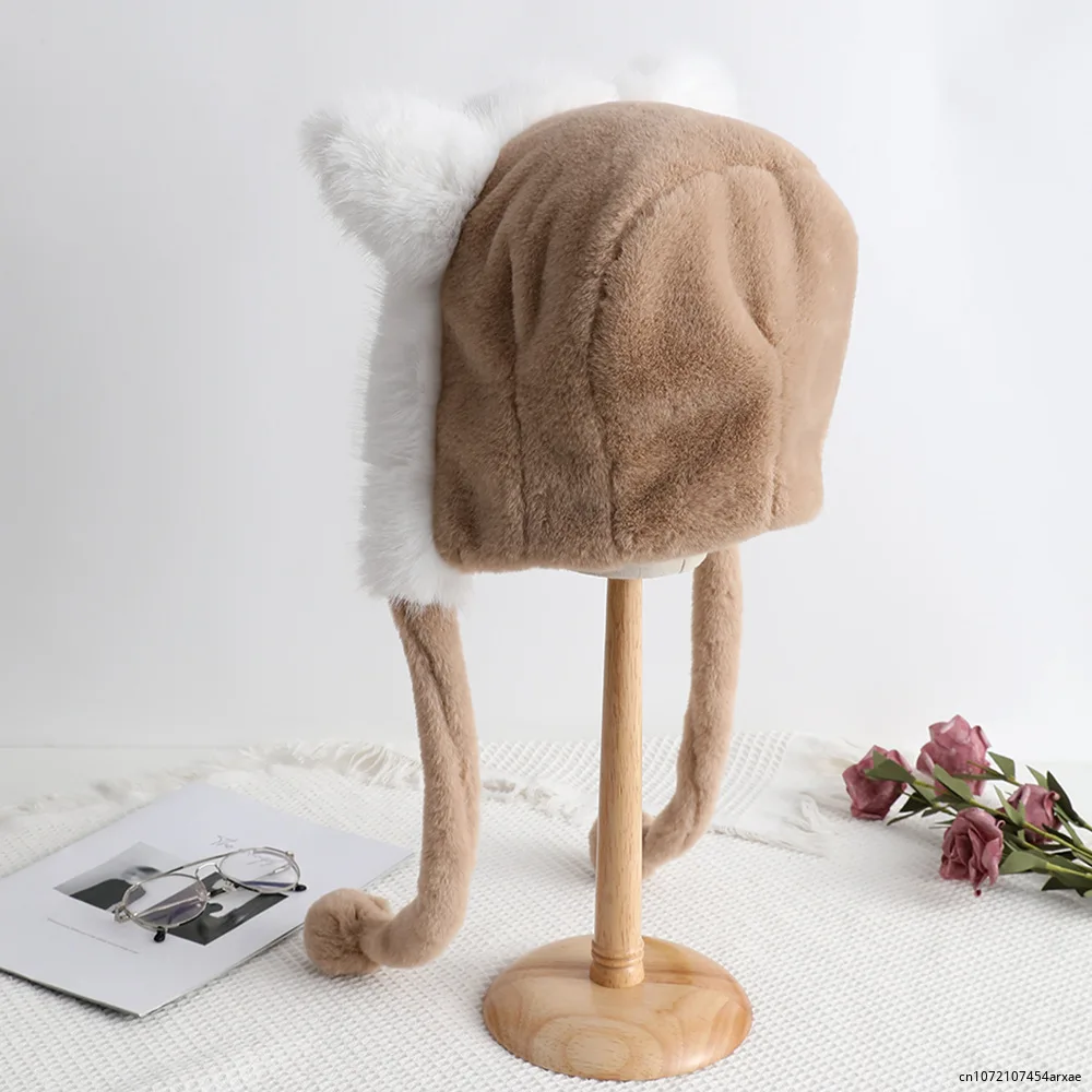 Korean Version Of Cute Girl Autumn And Winter Bear Ear Push Hat With Plush And Thick Cycling Cold Protection Ear Hat