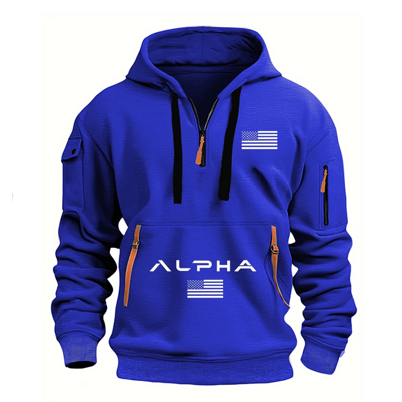 Men's Casual Sports Hoodie Spring Autumn Fashion Solid Color Long-Sleeved Pullover with Arm Pocket And Pull Rope Plus Size