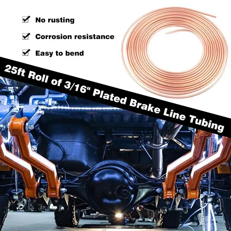 Copper Brake Line Tubing 3/16 X 25ft Car Brake Line Tubing Rustproof True Copper Brake Line Galvanized Copper Hose Line Piping