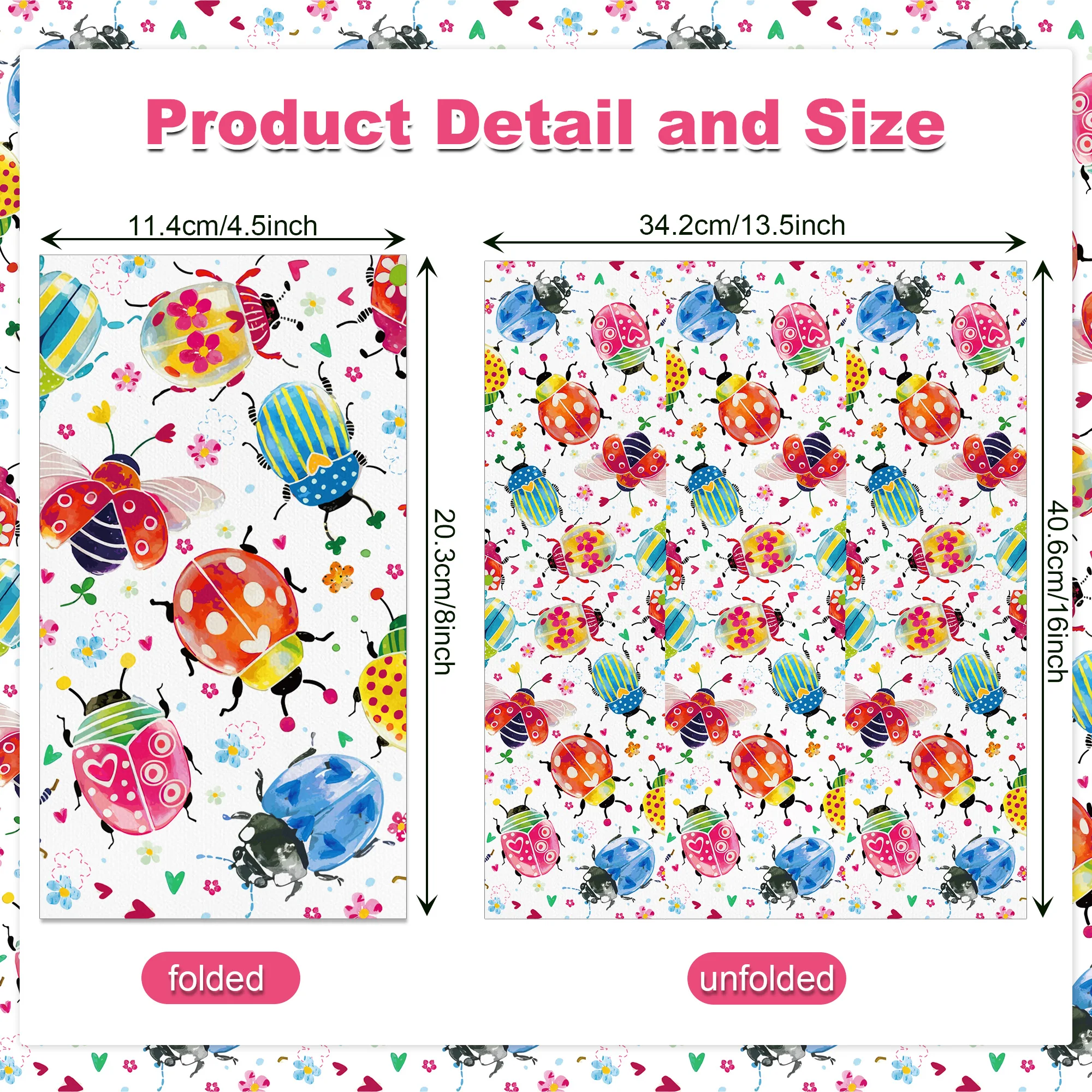 60/100pcs Disposable Paper Napkins Cute Multi‑Color Beetle Print Guest Towels Floral Spring Celebration Table Supplies