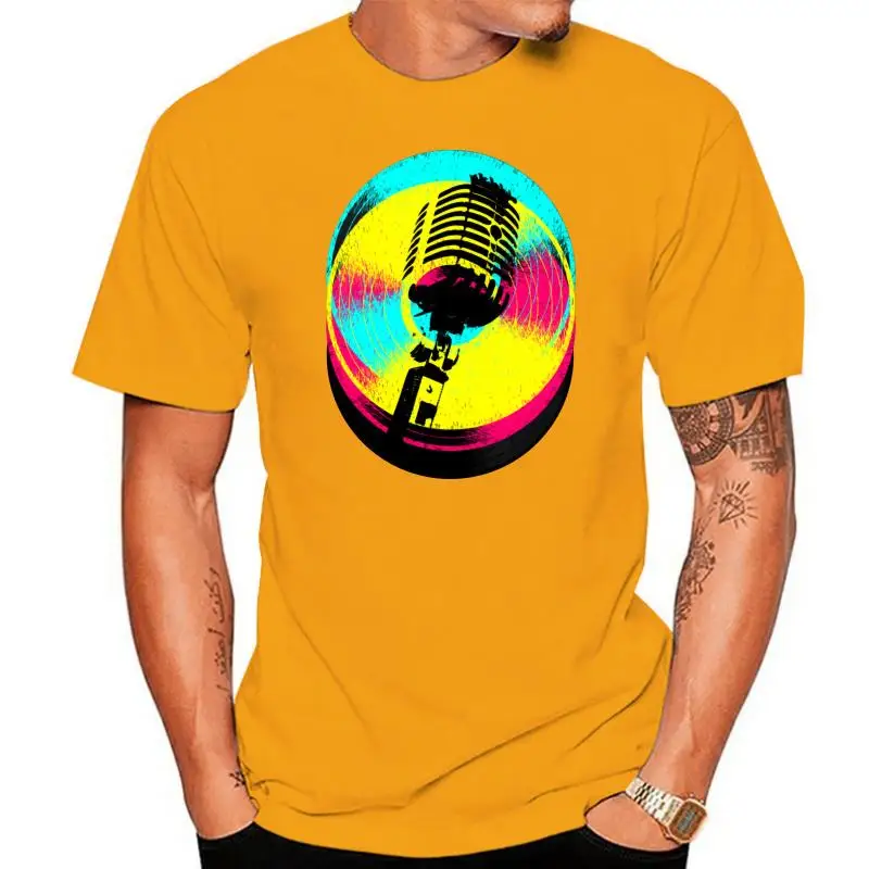 Steampunk Colors & Records T Shirt 2022 Men Black T-shirt Old Mike Karaoke Band Tops Tees Vintage Style Hip Hop Clothing