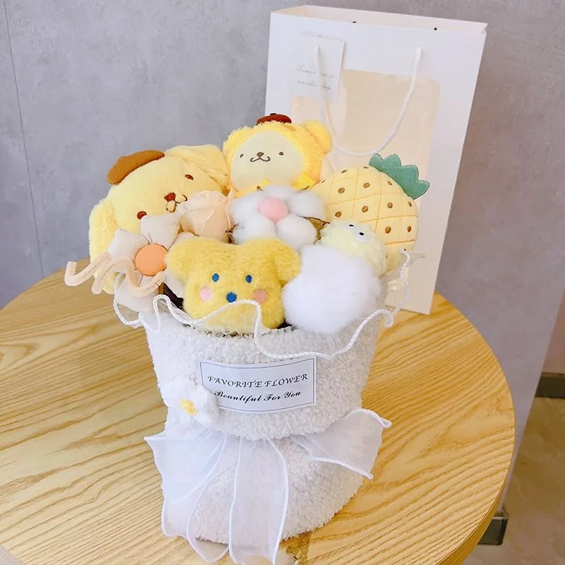 PomPomPurin Anime Kawaii Sanrio Ins moda cumpleaños muñeca encantadora regalos de flores para niñas lindos ramos regalos creativos para niños