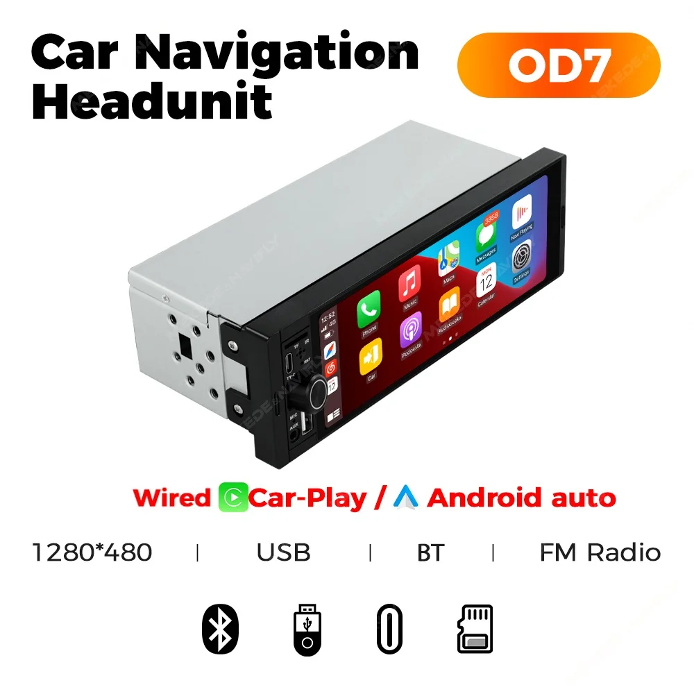 1Din Draadloze CarPlay Android AUTO HD touchscreen Universele 6.86 ''Autoradio FM Stereo MP5 multimedia speler BT TF poort Camera Intelligent systeem aan boord GPS elektronische navigatie