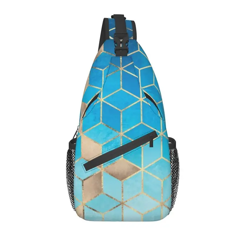 

Sea And Sky Cubes Geometry Sling Bags for Cycling Camping Men Abstract Geometric Crossbody Chest Backpack Shoulder Daypack